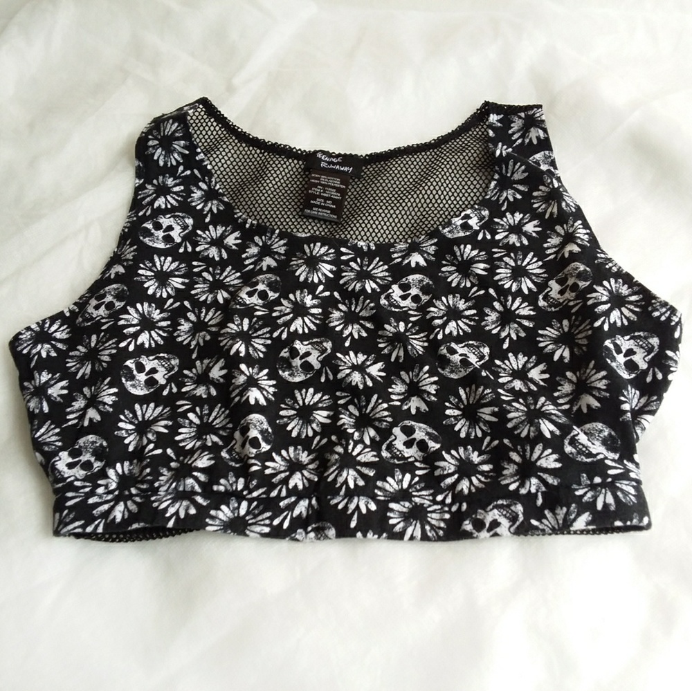 🎃[Teenage Runway] Floral Skull Crop
